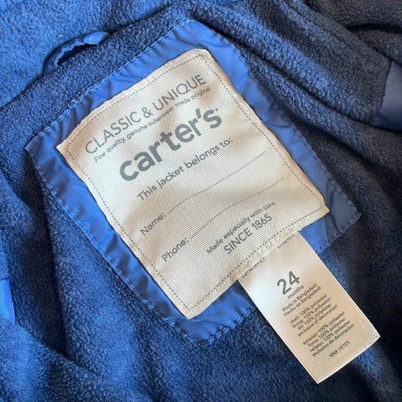 Carter's baby boys blue fleece lined zip up jacket with hood - Picture 3 of 3